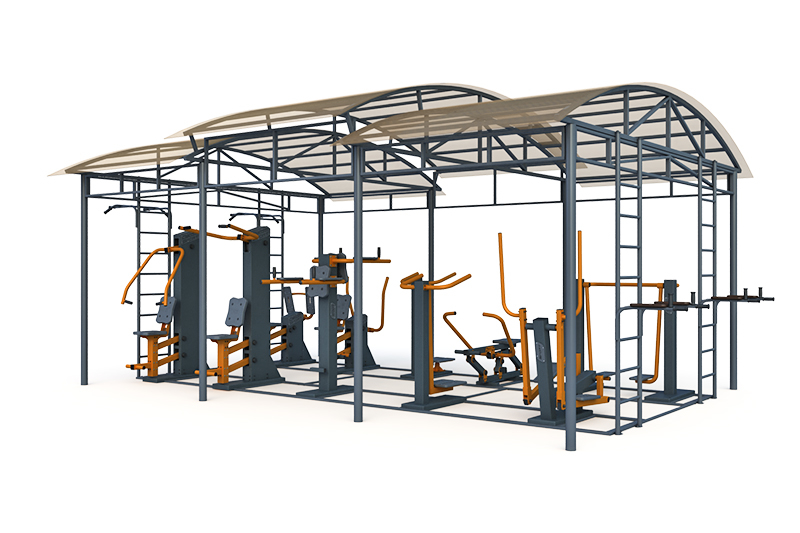 Тренажерная беседка с брусьями из 10 тренажеров на раме (в составе тренажеры ТР-1.61-1.70; ТР- 2.08) ТРК-1.2