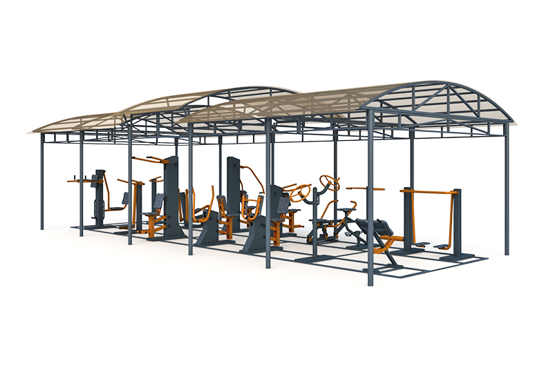 Тренажерная беседка из 14 тренажеров на раме (в составе тренажеры ТР-1.61-70; ТР- 3.02-3.05; ТР- 2.08) ТРК-1.3