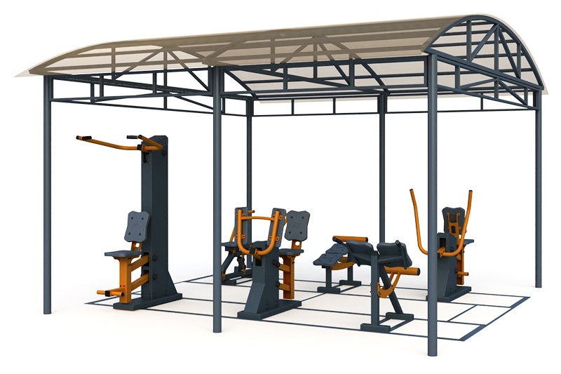 Тренажерная беседка из 6 тренажеров на раме (в составе тренажеры ТР-1.61, ТР-1.62, ТР-1.64, ТР-1.65, ТР-3.02, ТР-3.04) ТРК-1.5