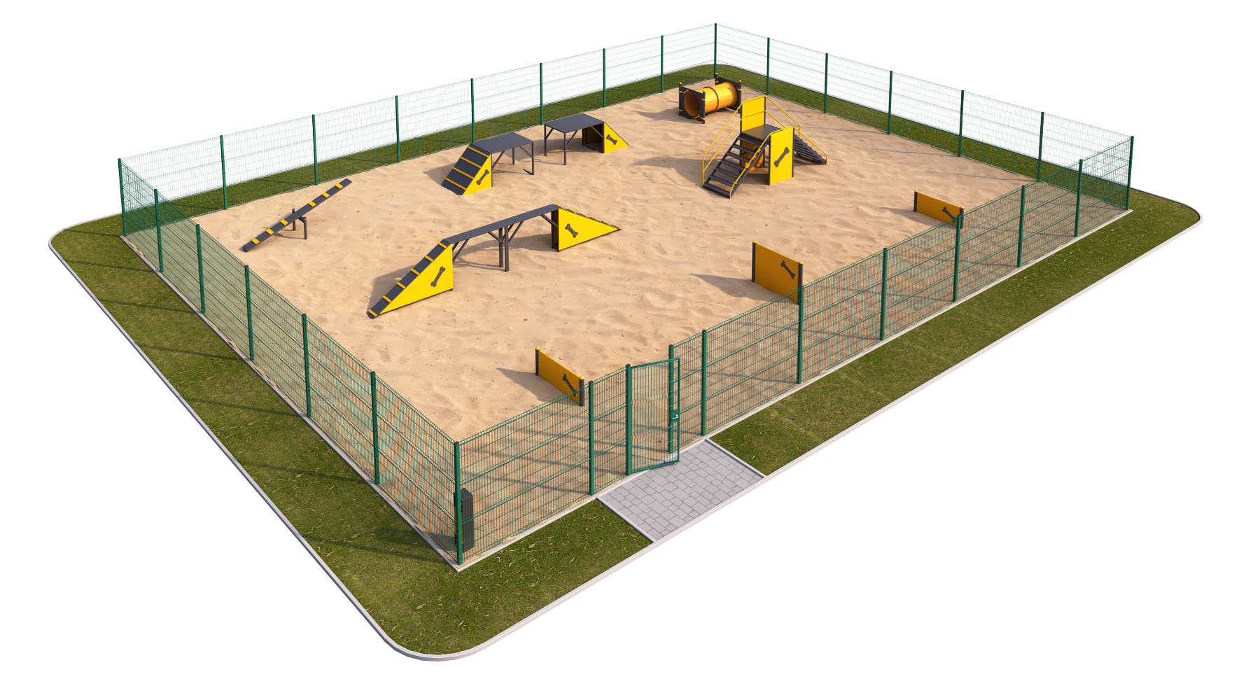 Ограждение площадки для дрессировки собак - 3D; 1 калитка (с оборудованием) 3D Тип 4